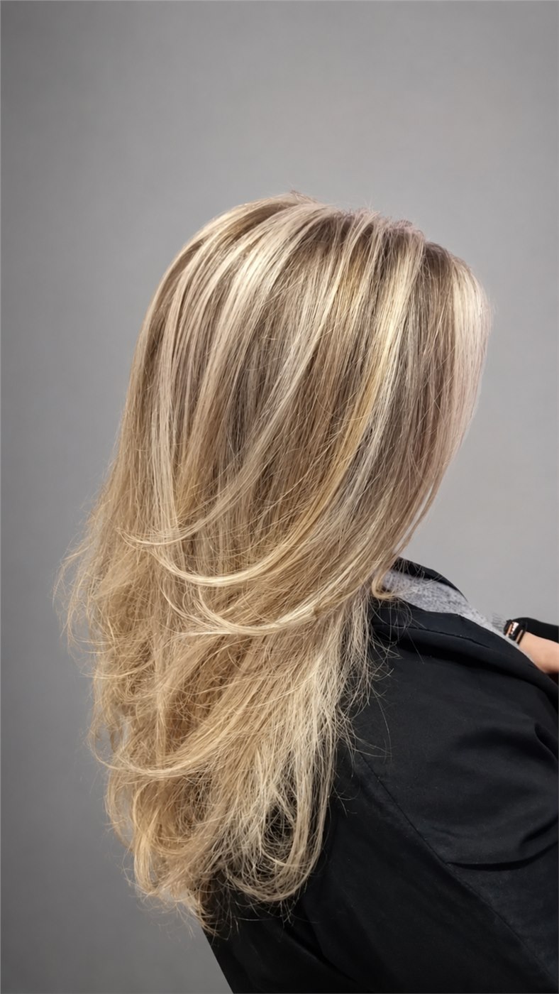 Long dégradé blond lumineux réalisé au Salon by Jean-Marc