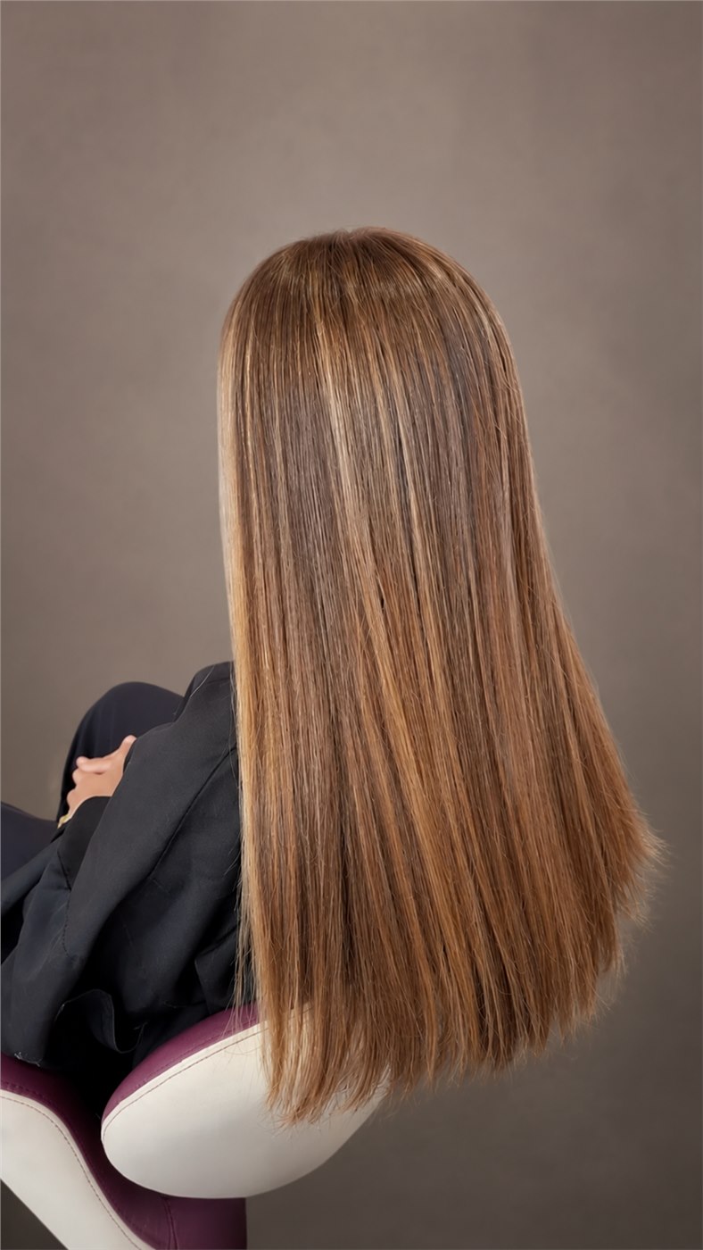Longueurs caramel lissées réalisées au Salon by Jean-Marc